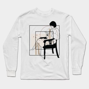 Sitting and looking at my mobile version 3 Long Sleeve T-Shirt